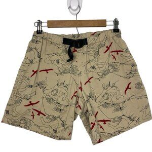 Wild Things Mens Medium Shorts Rock Climbing Graphic All Over Print Belt Beige